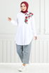 Flower Printed Tunic 405EVO1065-M Ecru - Thumbnail