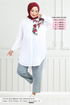 Flower Printed Tunic 405EVO1065-M Ecru - Thumbnail