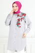 Flower Printed Tunic 405EVO1065-M Grey - Thumbnail