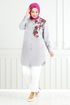Flower Printed Tunic 405EVO1065-M Grey - Thumbnail
