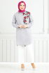 Flower Printed Tunic 405EVO1065-M Grey - Thumbnail