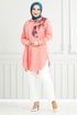 Flower Printed Tunic 405EVO1065-M Salmon - Thumbnail