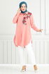 Flower Printed Tunic 405EVO1065-M Salmon - Thumbnail
