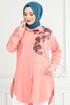 Flower Printed Tunic 405EVO1065-M Salmon - Thumbnail