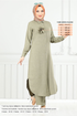 From The Front Buttoned Up Hijab Team 815OZR1047-M Unripe almond - Thumbnail