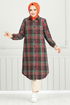 From The Front Buttoned Up Plaid Tunic 4446KTR927-M Green - Thumbnail