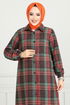 From The Front Buttoned Up Plaid Tunic 4446KTR927-M Green - Thumbnail