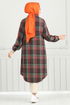 From The Front Buttoned Up Plaid Tunic 4446KTR927-M Green - Thumbnail