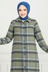 From The Front Buttoned Up Plaid Tunic 4446KTR927-M Laci&Khaki - Thumbnail