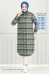 From The Front Buttoned Up Plaid Tunic 4446KTR927-M Laci&Khaki - Thumbnail