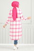 From The Front Buttoned Up Plaid Tunic 4446KTR927-M Pink - Thumbnail