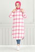 From The Front Buttoned Up Plaid Tunic 4446KTR927-M Pink - Thumbnail