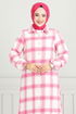 From The Front Buttoned Up Plaid Tunic 4446KTR927-M Pink - Thumbnail