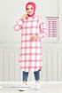 From The Front Buttoned Up Plaid Tunic 4446KTR927-M Pink - Thumbnail