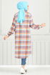 From The Front Buttoned Up Plaid Tunic 4446KTR927-M Purple - Thumbnail