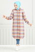 From The Front Buttoned Up Plaid Tunic 4446KTR927-M Purple - Thumbnail