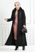 From The Front Zippered Furred Coat 2060BGS895-M Black - Thumbnail