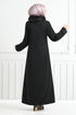 From The Front Zippered Furred Coat 2060BGS895-M Black - Thumbnail