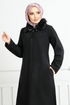 From The Front Zippered Furred Coat 2060BGS895-M Black - Thumbnail