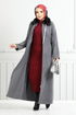 From The Front Zippered Furred Coat 2060BGS895-M Grey - Thumbnail