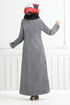 From The Front Zippered Furred Coat 2060BGS895-M Grey - Thumbnail