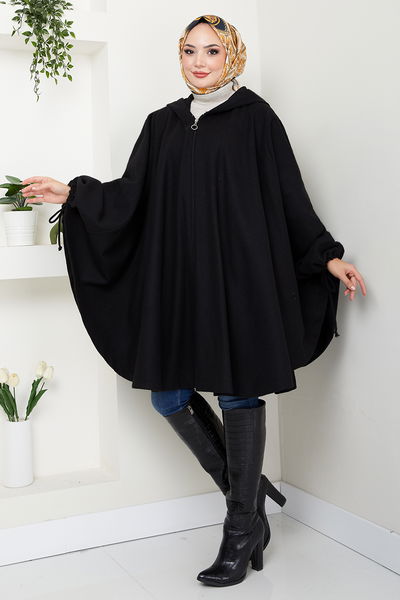 MRV B.G.S. - From The Front Zippered Poncho 0505BGS895-M Black