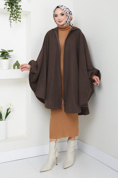 MRV B.G.S. - From The Front Zippered Poncho 0505BGS895-M Coffee