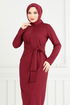 From The Side Belt Detailed Dress 0409ALG1079-M Burgundy - Thumbnail