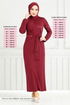 From The Side Belt Detailed Dress 0409ALG1079-M Burgundy - Thumbnail