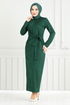 From The Side Belt Detailed Dress 0409ALG1079-M Emerald - Thumbnail