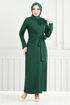 From The Side Belt Detailed Dress 0409ALG1079-M Emerald - Thumbnail