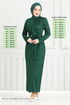From The Side Belt Detailed Dress 0409ALG1079-M Emerald - Thumbnail