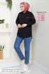 From The Side Laced Up Tunic 406EVO1065-M Black - Thumbnail