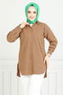 From The Side Lacquered Tunic 400EVO1065-M Coffee - Thumbnail