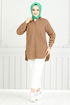 From The Side Lacquered Tunic 400EVO1065-M Coffee - Thumbnail