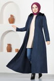 END - Furred Stamp Coat END5563 Navy blue
