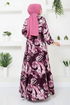 Gemustert Viskose Kleid 2351BGS895-M Mürüm - Thumbnail