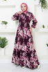 Gemustert Viskose Kleid 2351BGS895-M Mürüm - Thumbnail