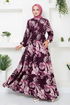 Gemustert Viskose Kleid 2351BGS895-M Mürüm - Thumbnail