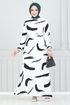 Gemustert Viskose Kleid 800OZR1047-M Ekru - Thumbnail