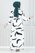 Gemustert Viskose Kleid 800OZR1047-M Ekru - Thumbnail