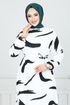 Gemustert Viskose Kleid 800OZR1047-M Ekru - Thumbnail