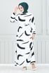 Gemustert Viskose Kleid 800OZR1047-M Ekru - Thumbnail