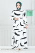 Gemustert Viskose Kleid 800OZR1047-M Ekru - Thumbnail