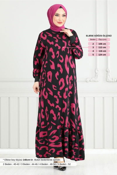 MRV O.Z.R. - Gemustert Viskose Kleid 820OZR1047-M Fuchsia