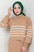 Gestreift Hijab Kleid 9014UZ1029-M Latte - Thumbnail