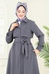 Gizli Fermuarlı Pardesü Ferace 2630SL432-MS Gri - Thumbnail