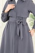 Gizli Fermuarlı Pardesü Ferace 2630SL432-MS Gri - Thumbnail