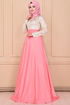 Gold Laseli Abendkleid Kleid Lachs ASM1043 - Thumbnail