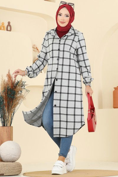 K.T.R. - Gömlek Yaka Ekose Tunik 3062KTR750-MS Desen 4 Gri